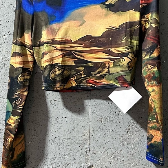 #042♦️SHEIN Blue and Yellow Graphic Fitted Crop-Top Sz 6/M US ♦️ - Picture 6 of 10